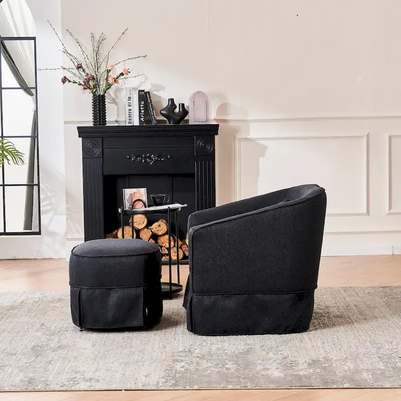Swivel Barrel Chair with Ottoman, Swivel Accent Chairs Armchair for Living Room