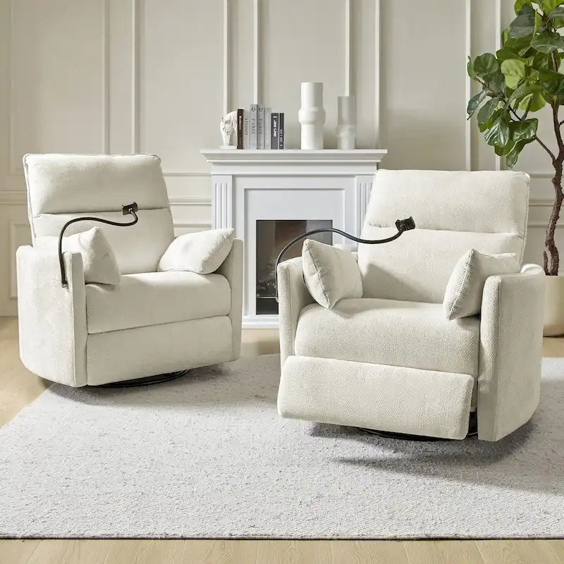 Modern 38 Power Rocking Swivel Nursery Recliner with USB Ports Set of 2