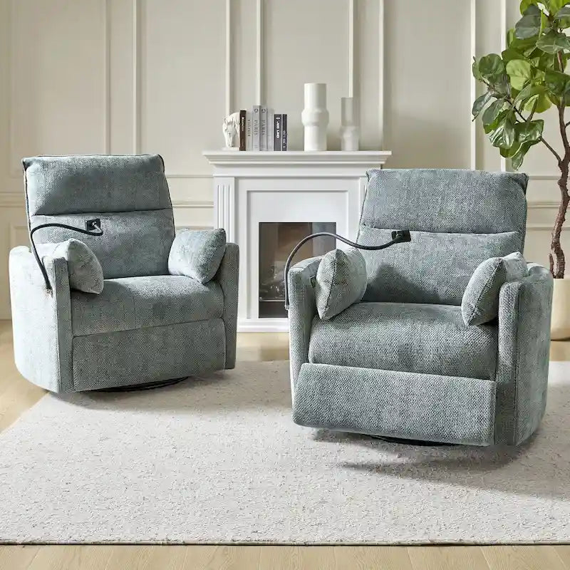 Modern 38 Power Rocking Swivel Nursery Recliner with USB Ports Set of 2