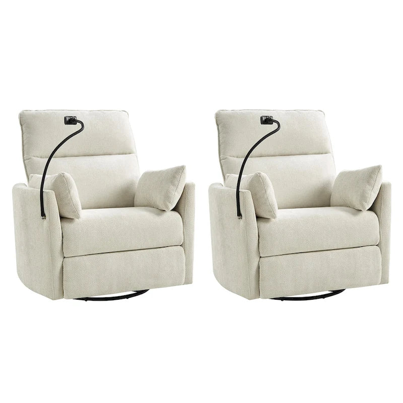 Modern 38 Power Rocking Swivel Nursery Recliner with USB Ports Set of 2