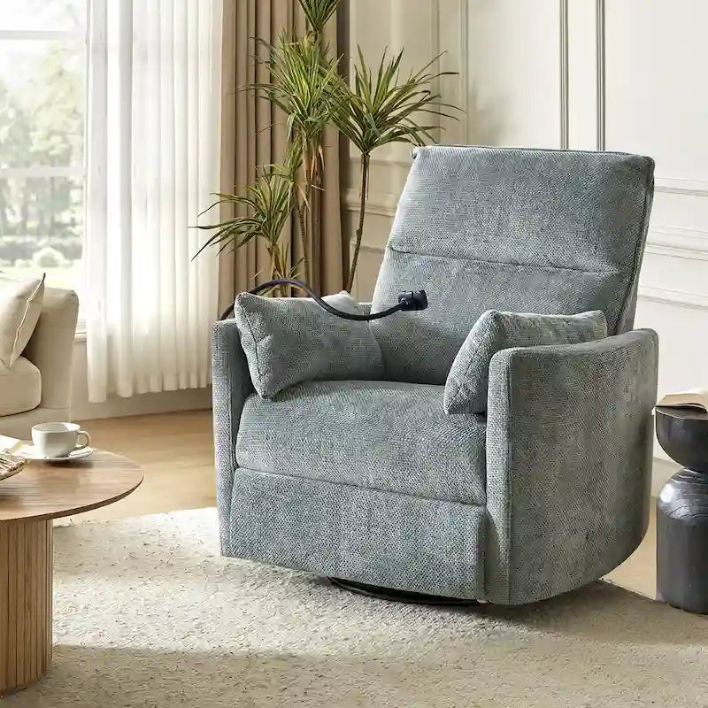 Modern 38 Power Rocking Swivel Nursery Recliner with USB Ports Set of 2