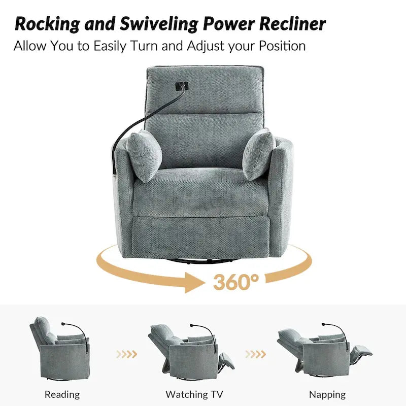 Modern 38 Power Rocking Swivel Nursery Recliner with USB Ports Set of 2