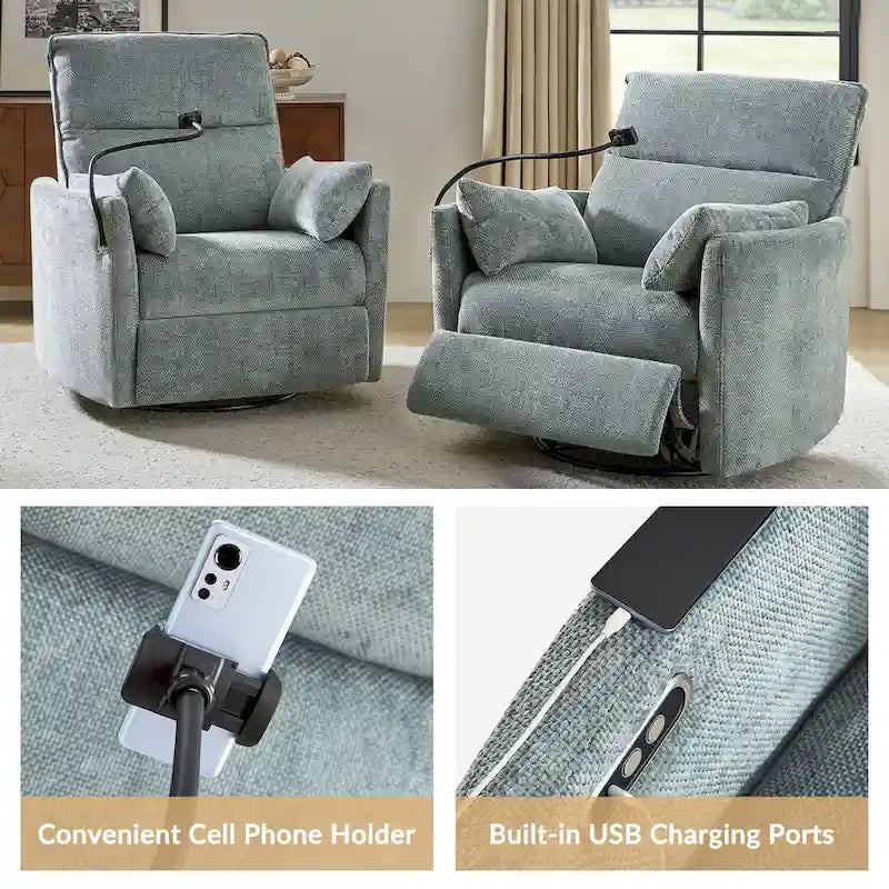 Modern 38 Power Rocking Swivel Nursery Recliner with USB Ports Set of 2