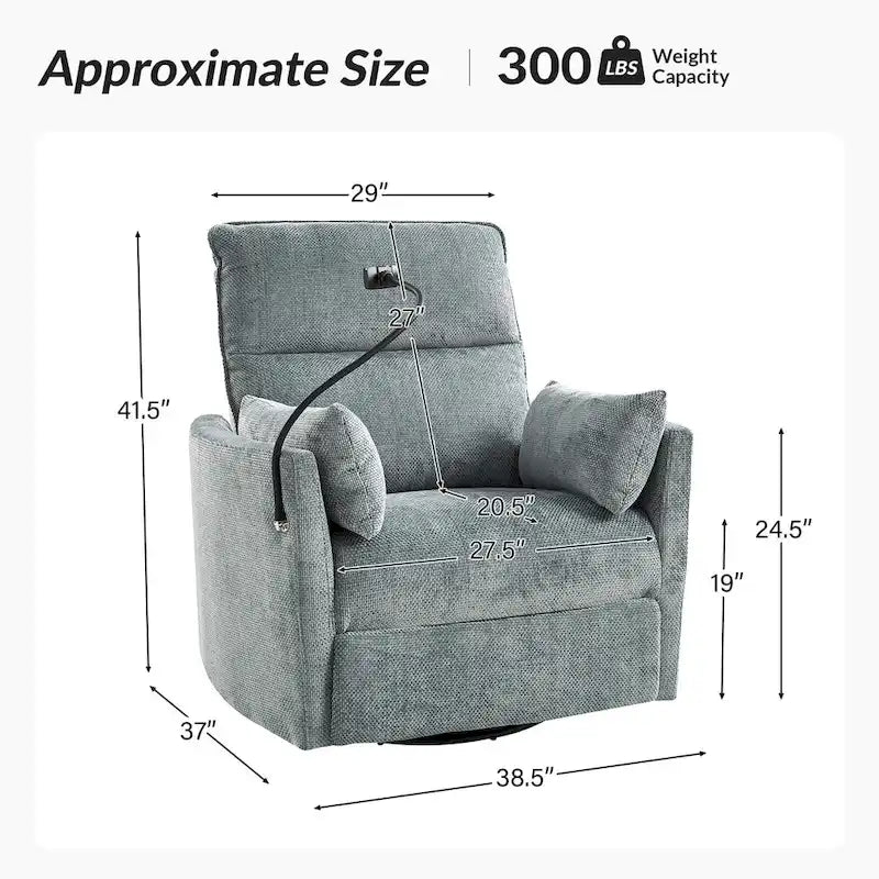 Modern 38 Power Rocking Swivel Nursery Recliner with USB Ports Set of 2