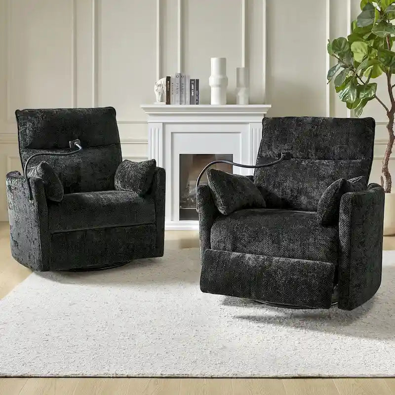 Modern 38 Power Rocking Swivel Nursery Recliner with USB Ports Set of 2