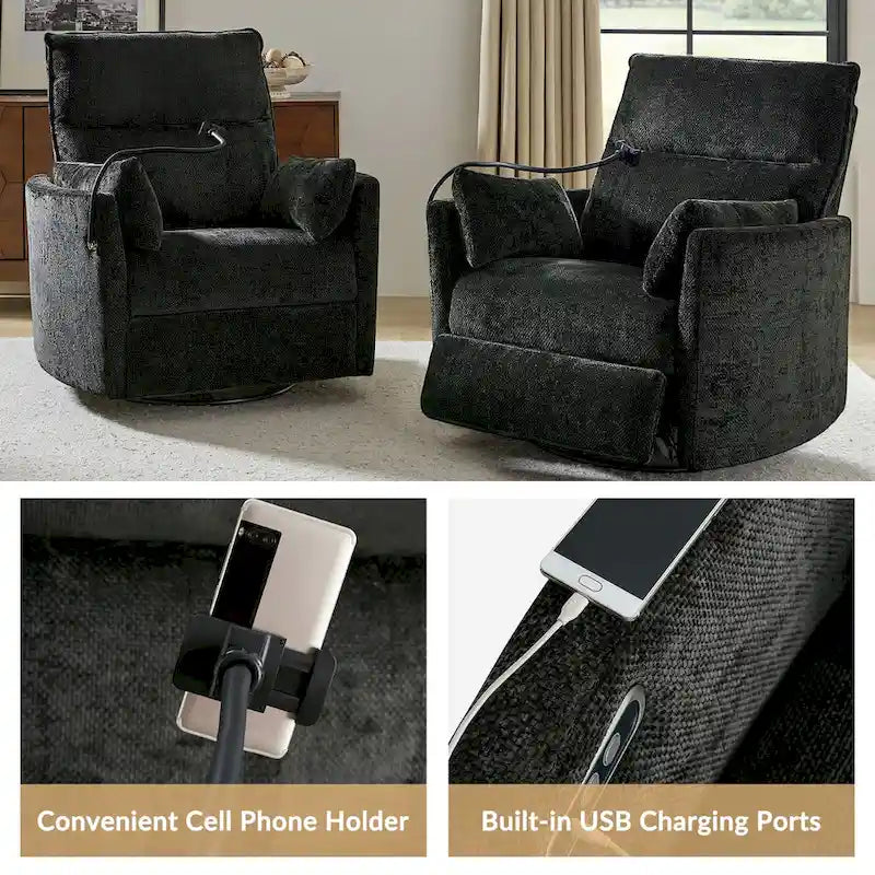 Modern 38 Power Rocking Swivel Nursery Recliner with USB Ports Set of 2