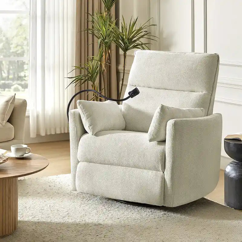 Modern 38 Power Rocking Swivel Nursery Recliner with USB Ports Set of 2