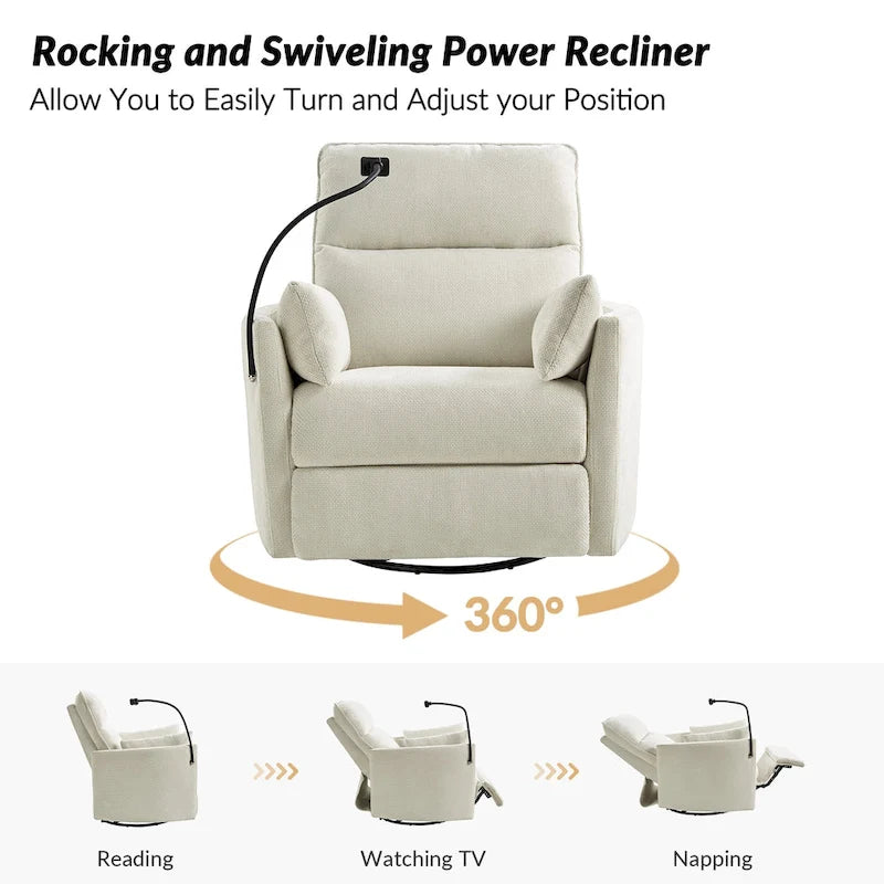 Modern 38 Power Rocking Swivel Nursery Recliner with USB Ports Set of 2