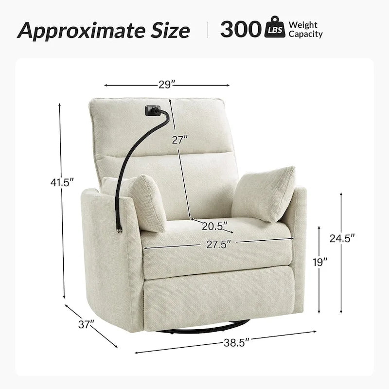 Modern 38 Power Rocking Swivel Nursery Recliner with USB Ports Set of 2