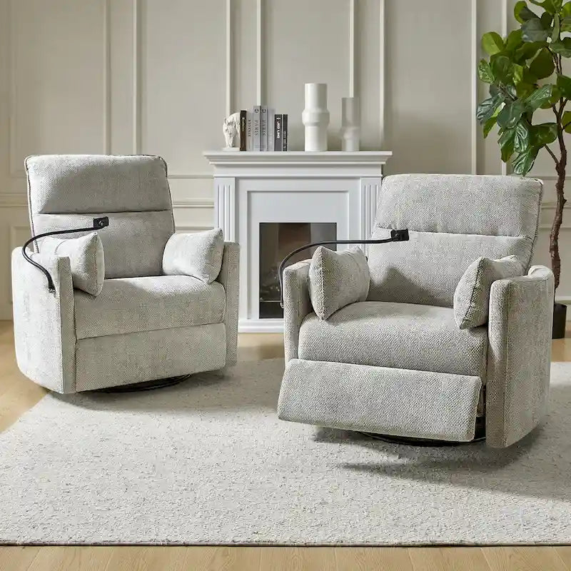 Modern 38 Power Rocking Swivel Nursery Recliner with USB Ports Set of 2