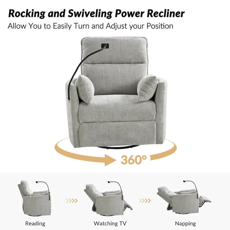Modern 38 Power Rocking Swivel Nursery Recliner with USB Ports Set of 2