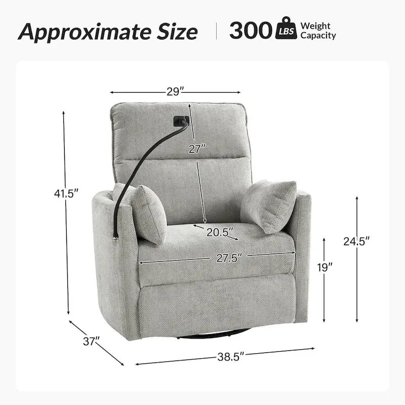 Modern 38 Power Rocking Swivel Nursery Recliner with USB Ports Set of 2