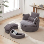 Oversized Swivel Chair with Moon Storage Ottoman with 4 Pillows