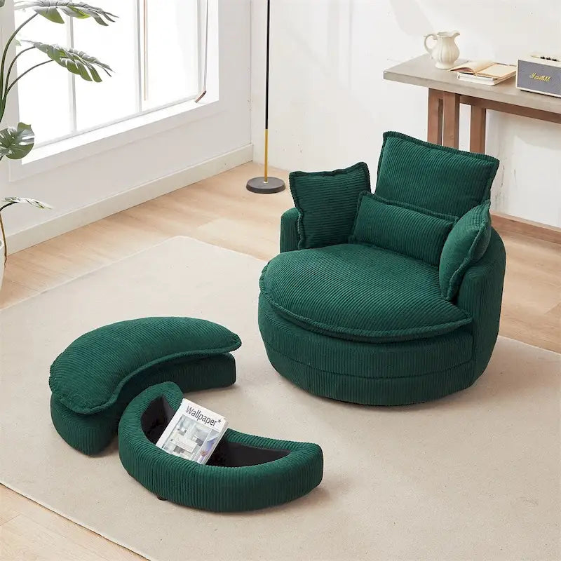 Oversized Swivel Chair with Moon Storage Ottoman with 4 Pillows