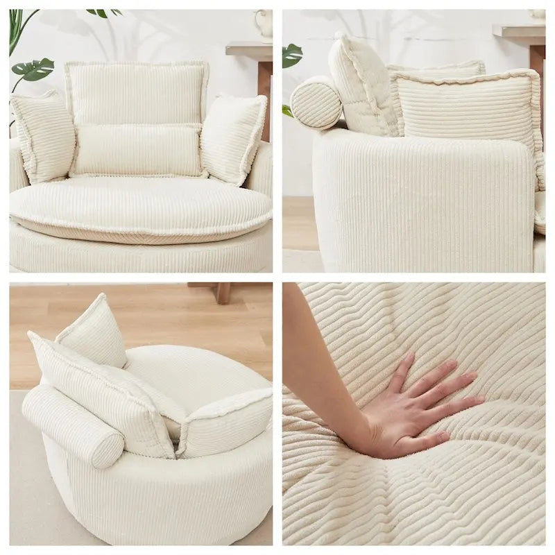 Oversized Swivel Chair with Moon Storage Ottoman with 4 Pillows