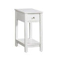 White Chairside Table with Drawer and Bottom Shelf