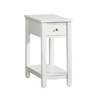 White Chairside Table with Drawer and Bottom Shelf
