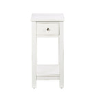 White Chairside Table with Drawer and Bottom Shelf