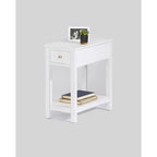 White Chairside Table with Drawer and Bottom Shelf