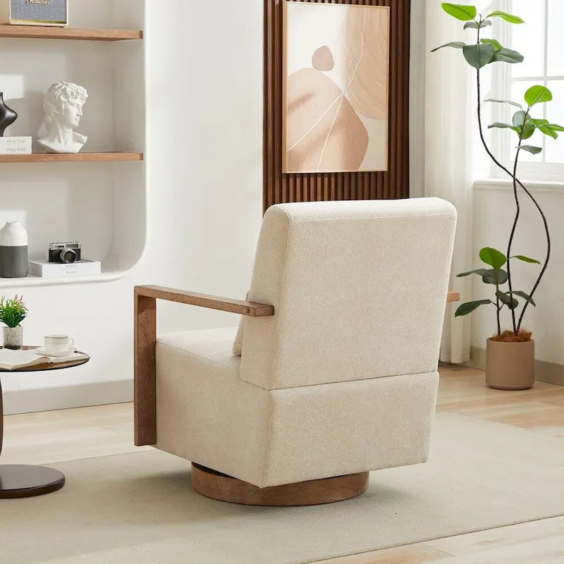 30.3W Swivel Modern Upholstered Accent Chair with Solid Wood Armrests