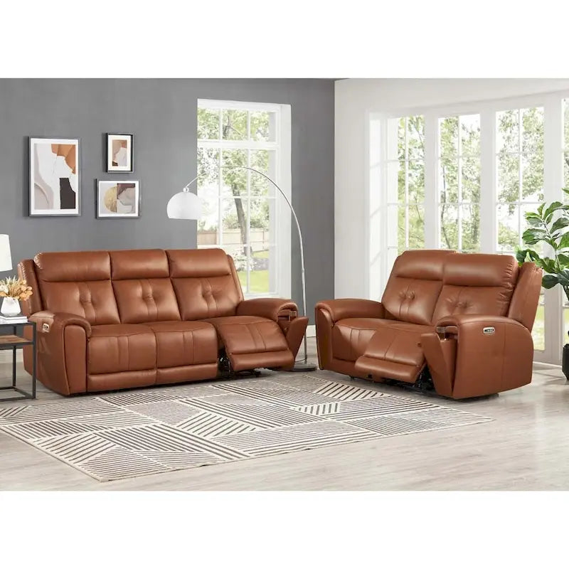Zero Gravity Power Recline and Headrest Top Grain Leather Sofa and Loveseat Set with Cup Holders