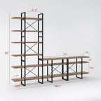 Antique Walnut Color Entertainment Media TV Stand with 6-Tier Bookcase - 106.3*14*85-inch