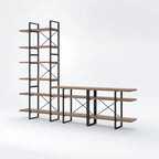 Antique Walnut Color Entertainment Media TV Stand with 6-Tier Bookcase - 106.3*14*85-inch