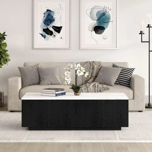 48-Inch Rectangular Coffee Table with Faux Marble Top