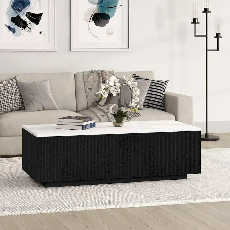 48-Inch Rectangular Coffee Table with Faux Marble Top