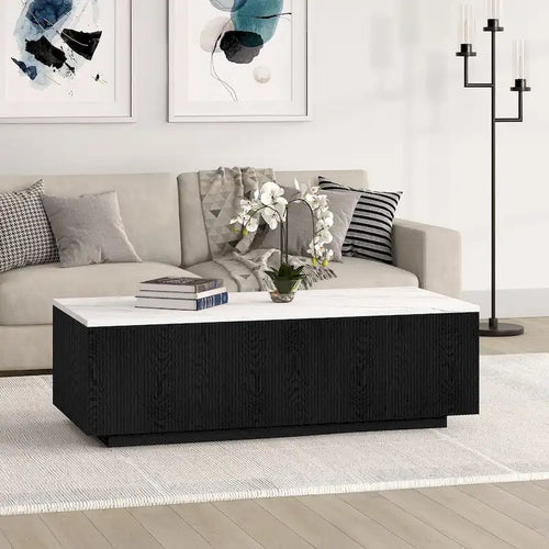 48-Inch Rectangular Coffee Table with Faux Marble Top