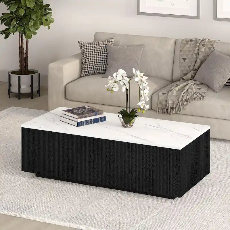 48-Inch Rectangular Coffee Table with Faux Marble Top