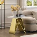 24-inch White Tempered Glass End Table with Mirrored M-Shaped Base