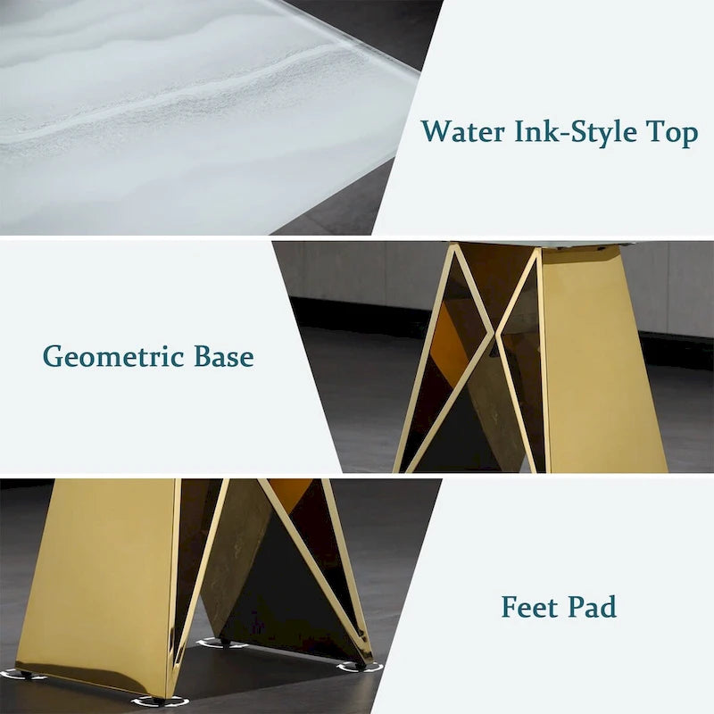 24-inch White Tempered Glass End Table with Mirrored M-Shaped Base