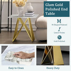 24-inch White Tempered Glass End Table with Mirrored M-Shaped Base