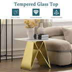 24-inch White Tempered Glass End Table with Mirrored M-Shaped Base