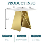 24-inch White Tempered Glass End Table with Mirrored M-Shaped Base