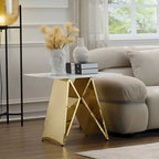 24-inch White Tempered Glass End Table with Mirrored M-Shaped Base