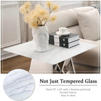 24-inch White Tempered Glass End Table with Mirrored M-Shaped Base