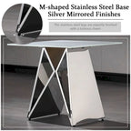 24-inch White Tempered Glass End Table with Mirrored M-Shaped Base