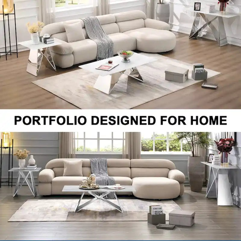 24-inch White Tempered Glass End Table with Mirrored M-Shaped Base