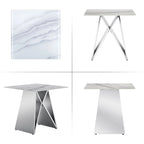 24-inch White Tempered Glass End Table with Mirrored M-Shaped Base