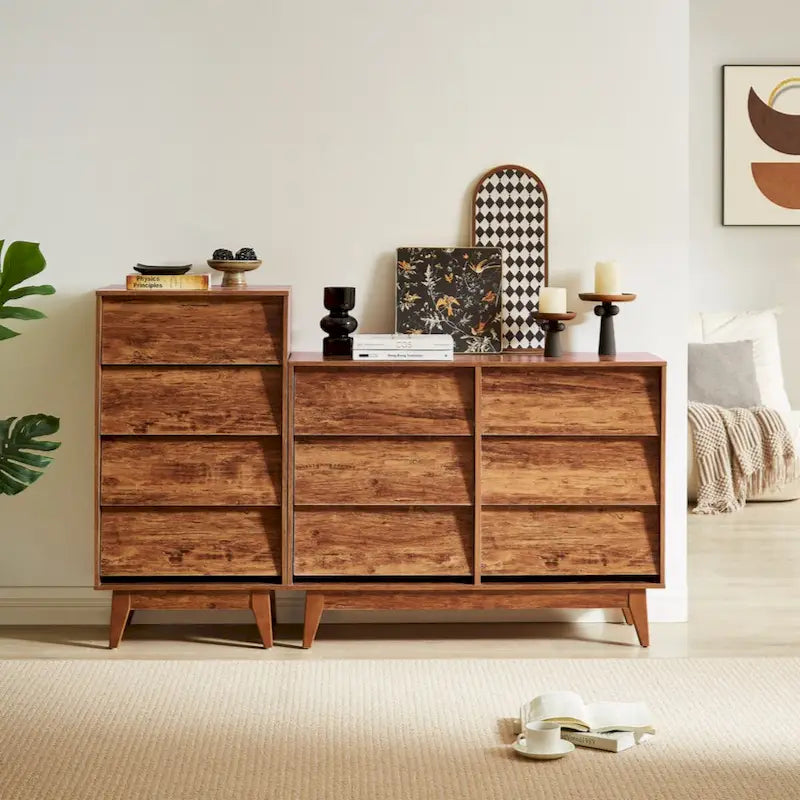 6-Drawer Double Dresser with Vintage-Style Bevel Design