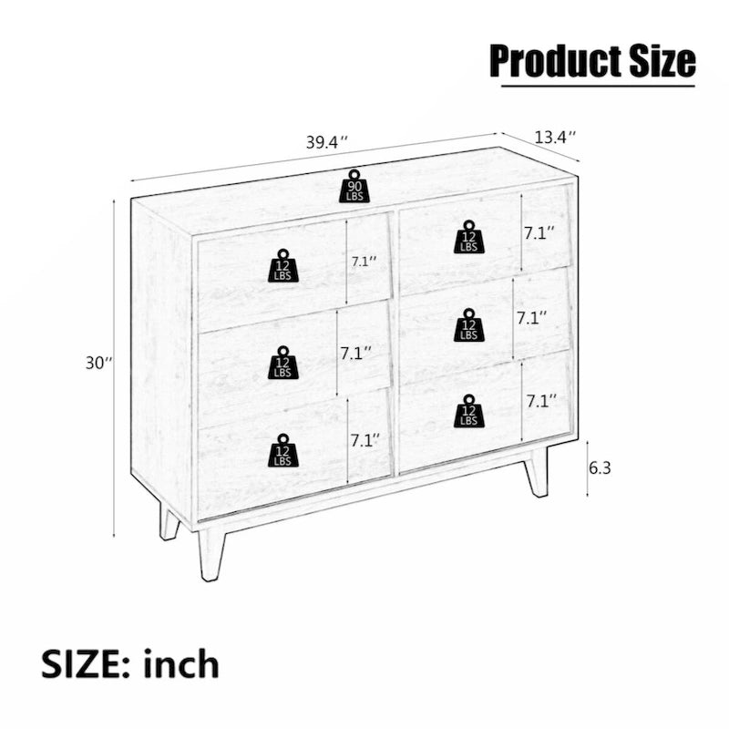 6-Drawer Double Dresser with Vintage-Style Bevel Design