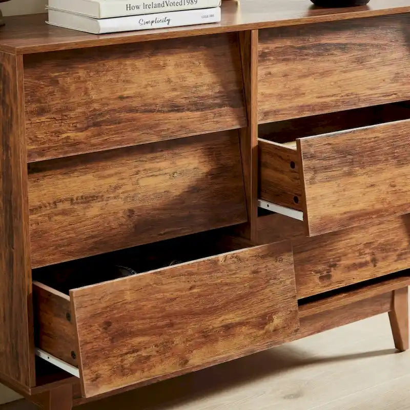 6-Drawer Double Dresser with Vintage-Style Bevel Design