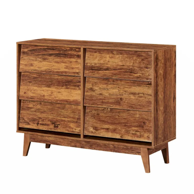 6-Drawer Double Dresser with Vintage-Style Bevel Design