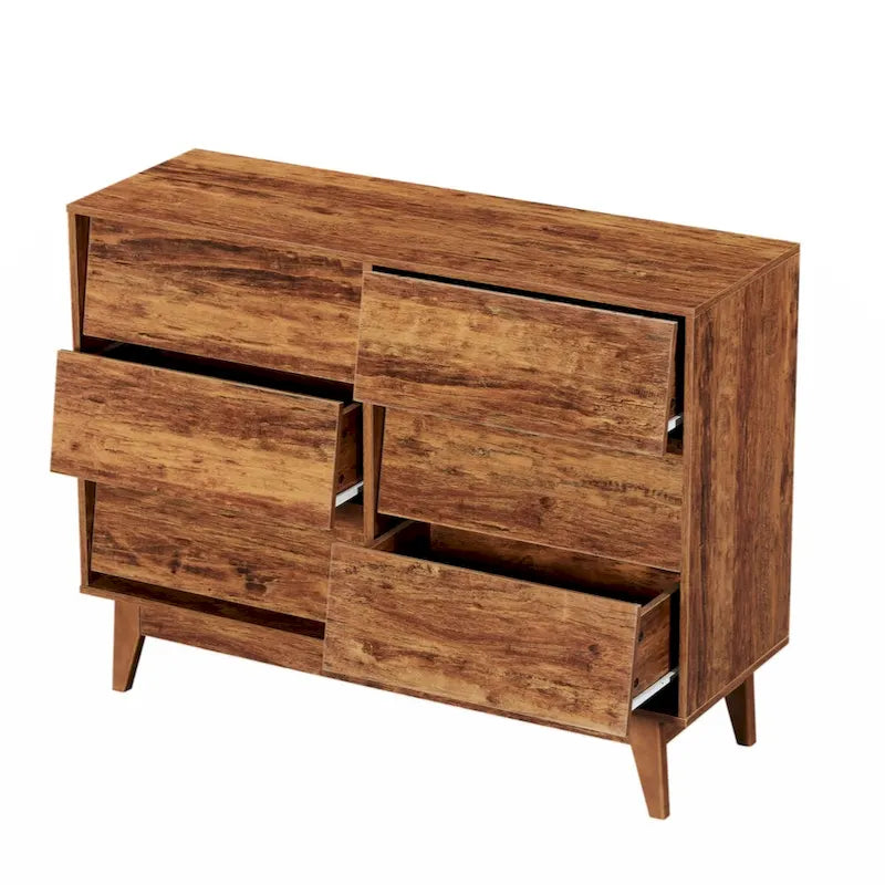 6-Drawer Double Dresser with Vintage-Style Bevel Design