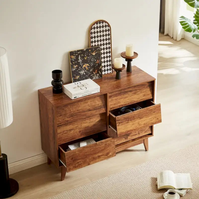 6-Drawer Double Dresser with Vintage-Style Bevel Design