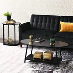 Oval Rustic Coffee Table with Storage Shelf - 23.43D x 39.37W x 16.54H