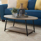 Oval Rustic Coffee Table with Storage Shelf - 23.43D x 39.37W x 16.54H