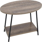 Oval Rustic Coffee Table with Storage Shelf - 23.43D x 39.37W x 16.54H